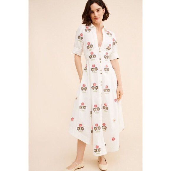 Free People Piru Midi Dress Womens 0 Embroidered Boho Vintage Cottagecore Fairy - Picture 1 of 11